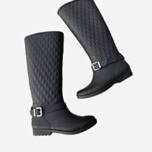 Guess Women's Black Quilted Knee High Rubber Rain Boots Size 5